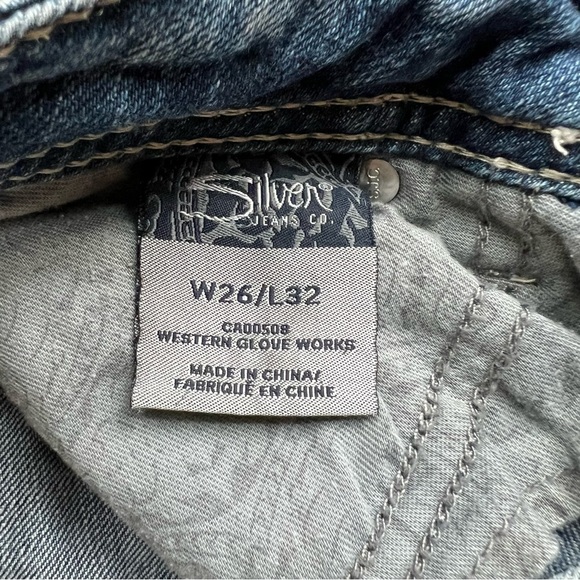 Silver Jeans Suki Flap Bootcut Medium Wash Distressed Faded Embellished, Size 26 - Picture 6 of 11